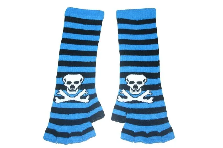 Copy of Black and Blue Skull Arm Length Fingerless Gloves