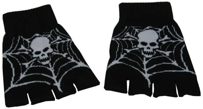 Copy of Black Fingerless Gloves with Skull and Cobweb Pattern