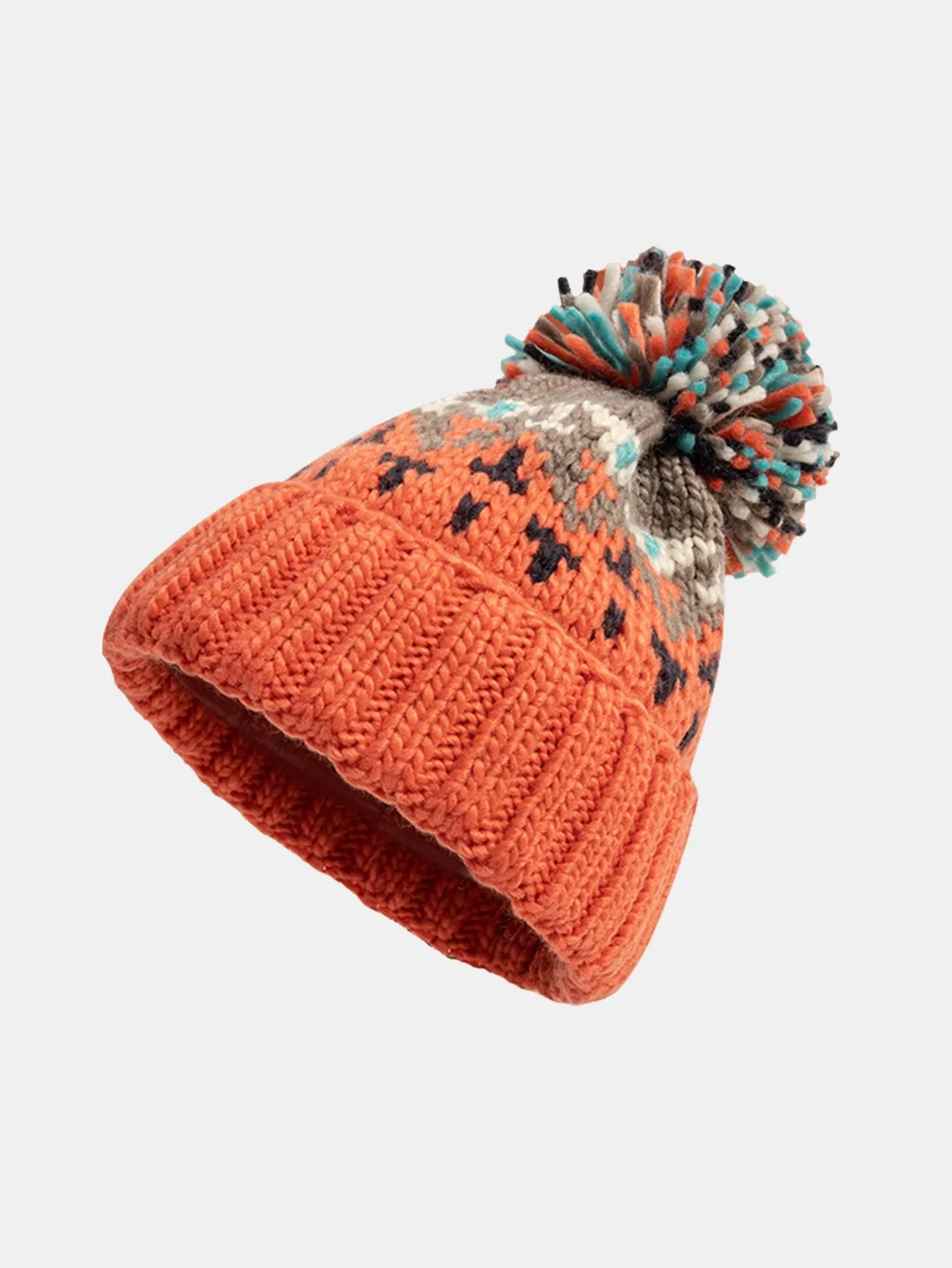 Corak geometri topi beanie bersatu dengan pom pom