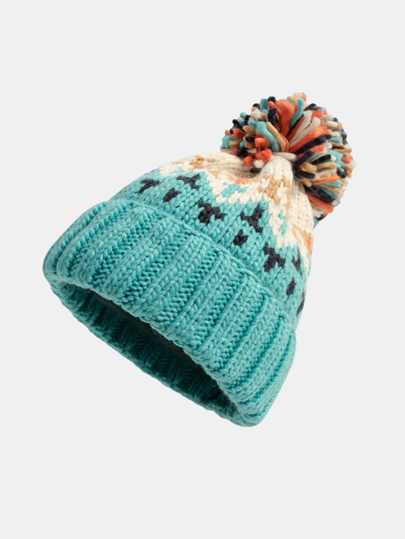 Corak geometri topi beanie bersatu dengan pom pom