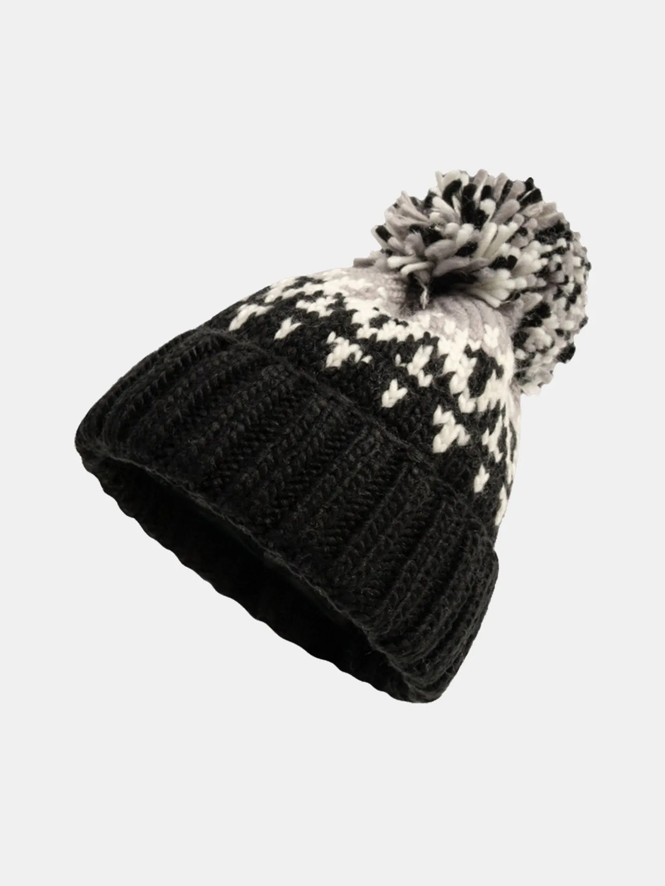 Corak geometri topi beanie bersatu dengan pom pom