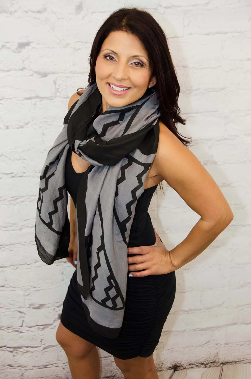 Cotton Silk Scarf | Triangles Gray