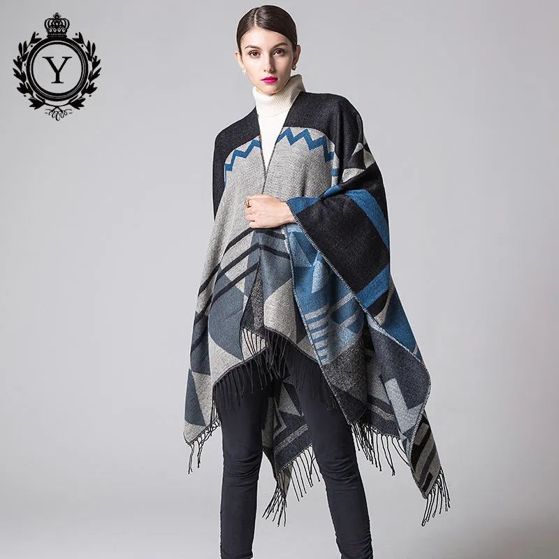 COUTUDI 2017 Winter Tassel Scarves Ponchos and Capes Women Warm Soft Imitate Cashmere Striped Shawls and Wraps Boho Knit Scarf