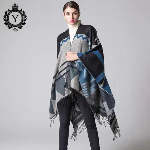 COUTUDI 2017 Winter Tassel Scarves Ponchos and Capes Women Warm Soft Imitate Cashmere Striped Shawls and Wraps Boho Knit Scarf
