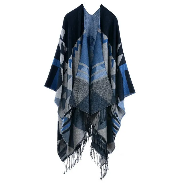 COUTUDI 2017 Winter Tassel Scarves Ponchos and Capes Women Warm Soft Imitate Cashmere Striped Shawls and Wraps Boho Knit Scarf