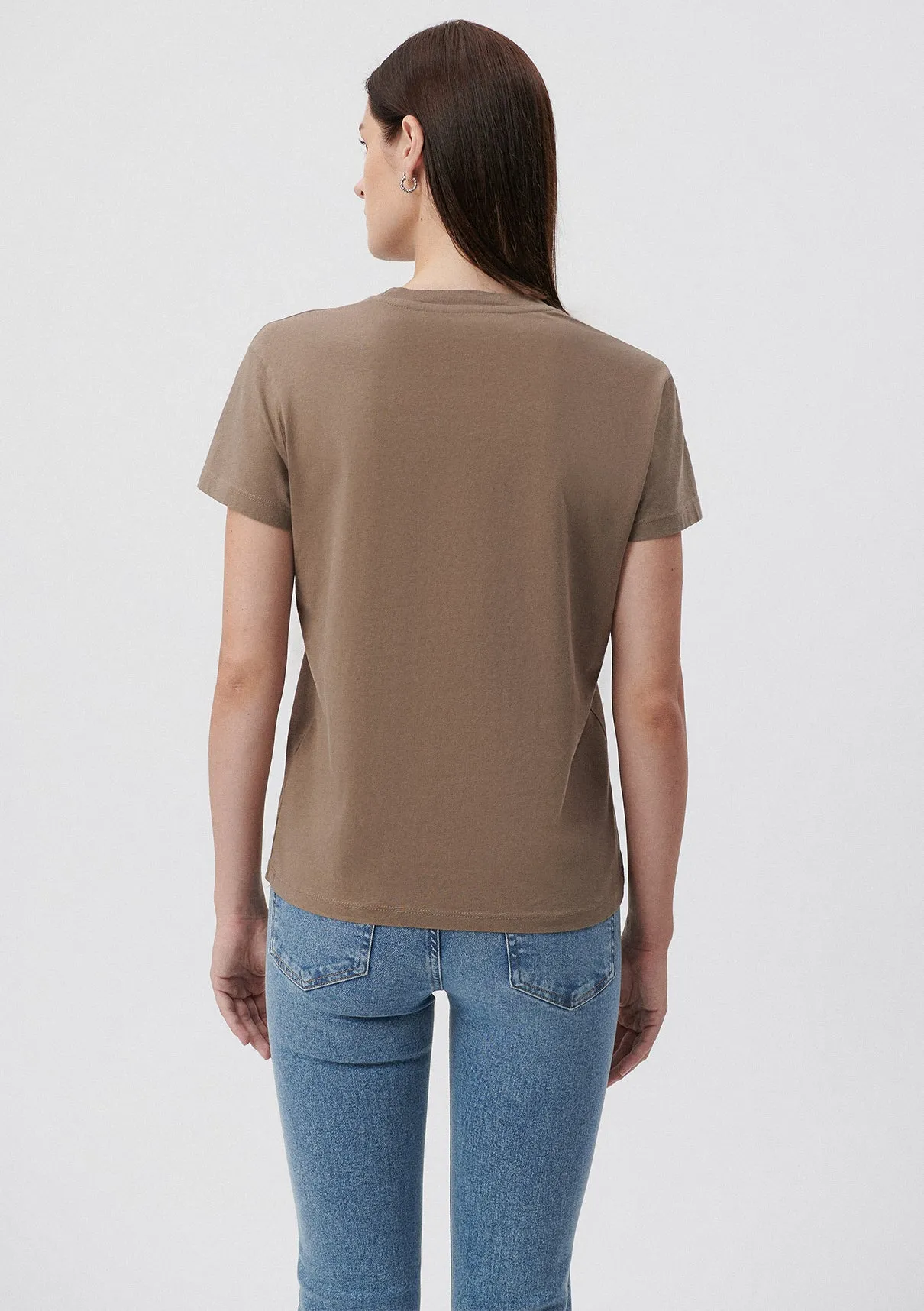 Crew Neck Brown Basic T-Shirt