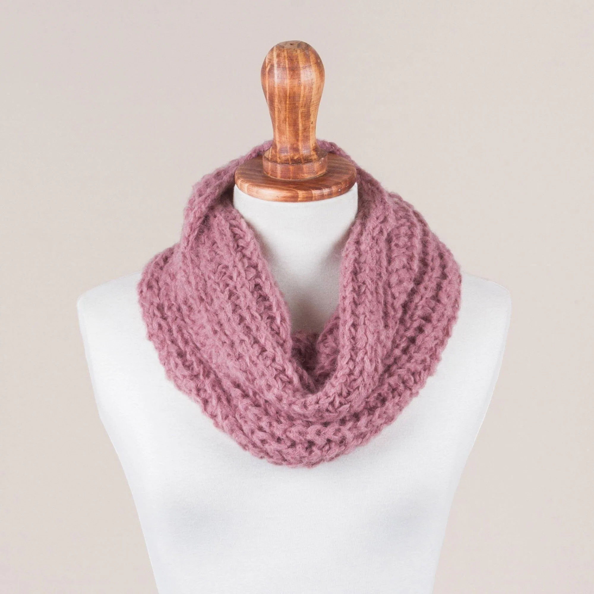 Crocheted 100% Alpaca Neck Warmer in Dusty Rose