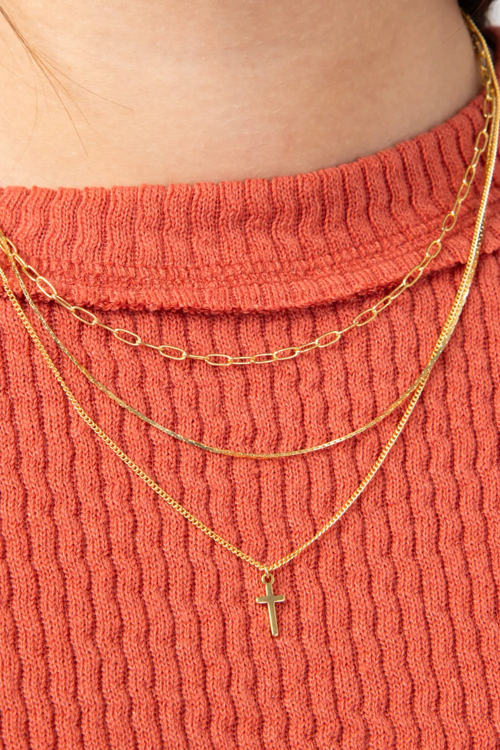 Cross Triple Necklace in Gold | DNB981GD