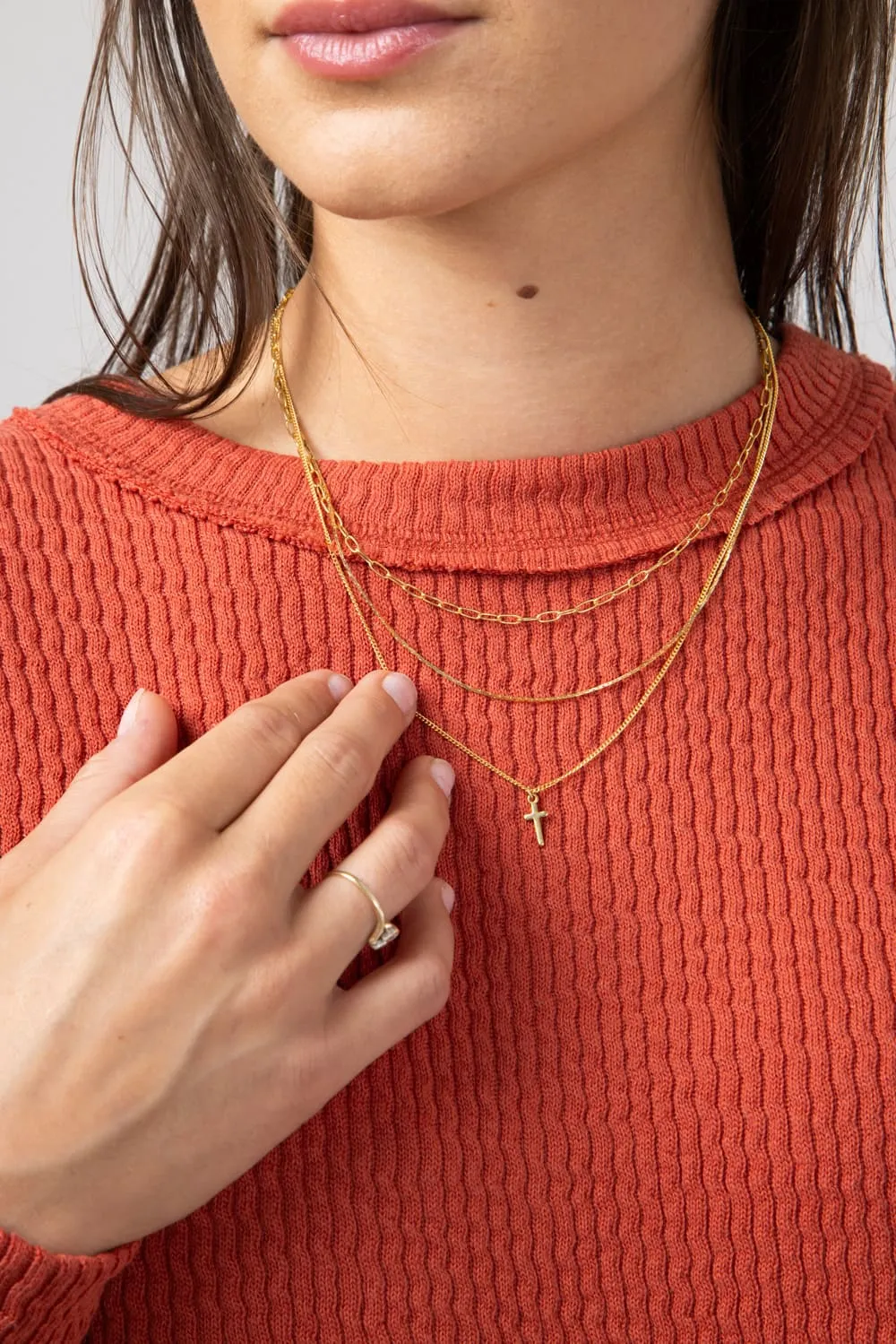 Cross Triple Necklace in Gold | DNB981GD