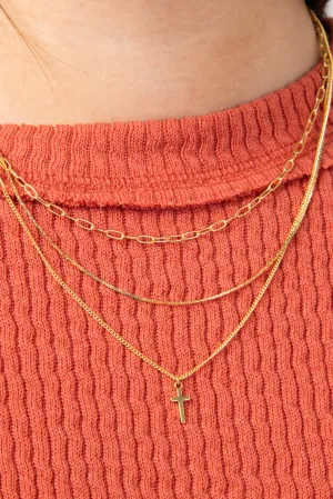 Cross Triple Necklace in Gold | DNB981GD