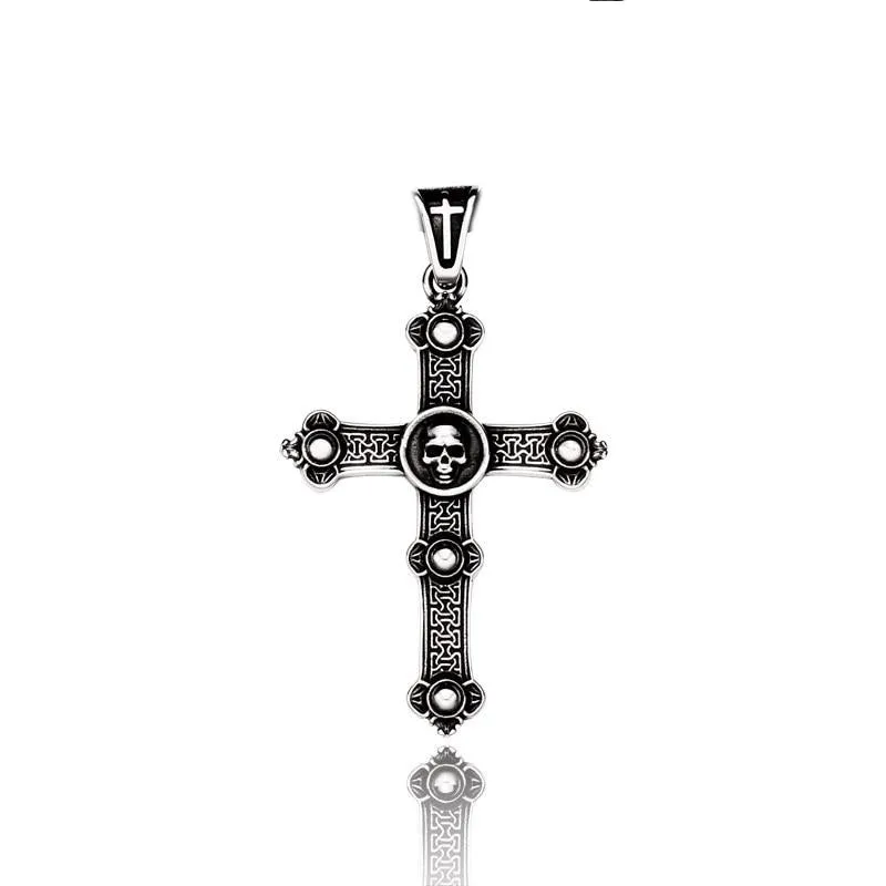 Cross with Skull Pendant Necklace of Stainless Steel