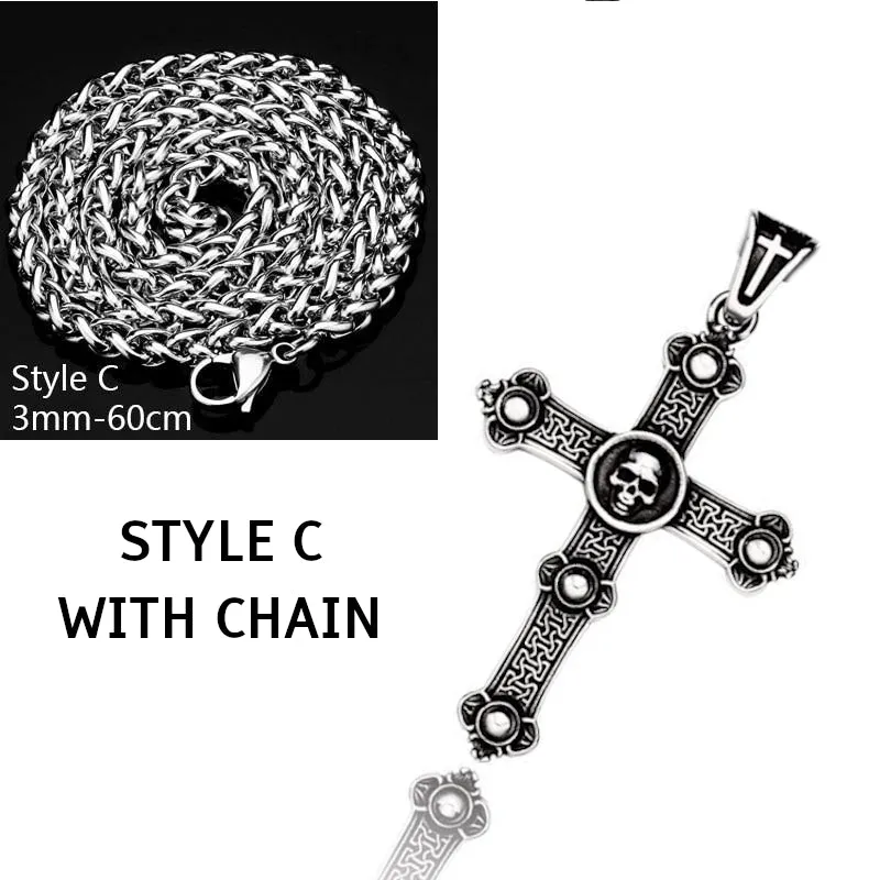 Cross with Skull Pendant Necklace of Stainless Steel