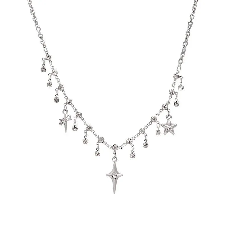 Crystal Zircon Cross Tassel Pendant Necklace
