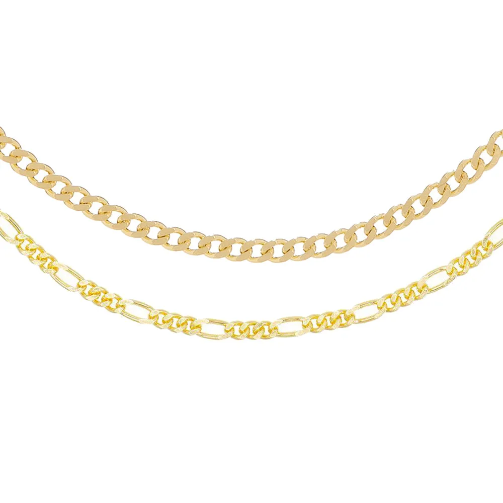 Cuban X Figaro Chain Choker Combo Set