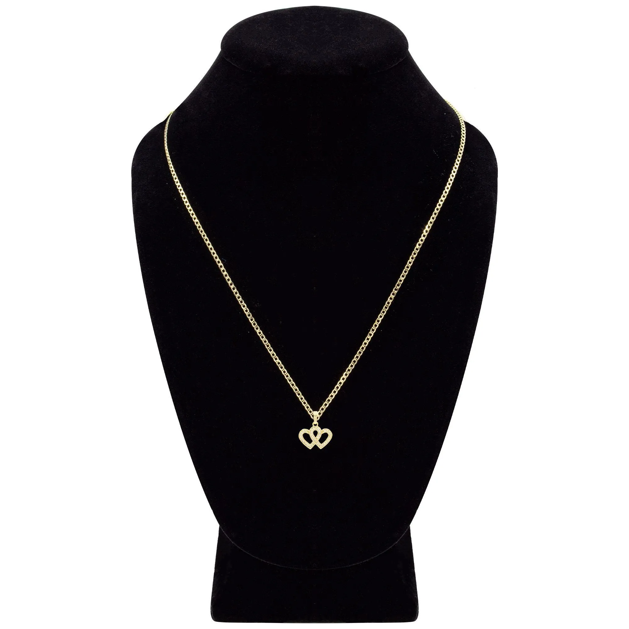 Cubic Zirconia 14K Gold Filled Connected Hearts Pendant Necklace Set