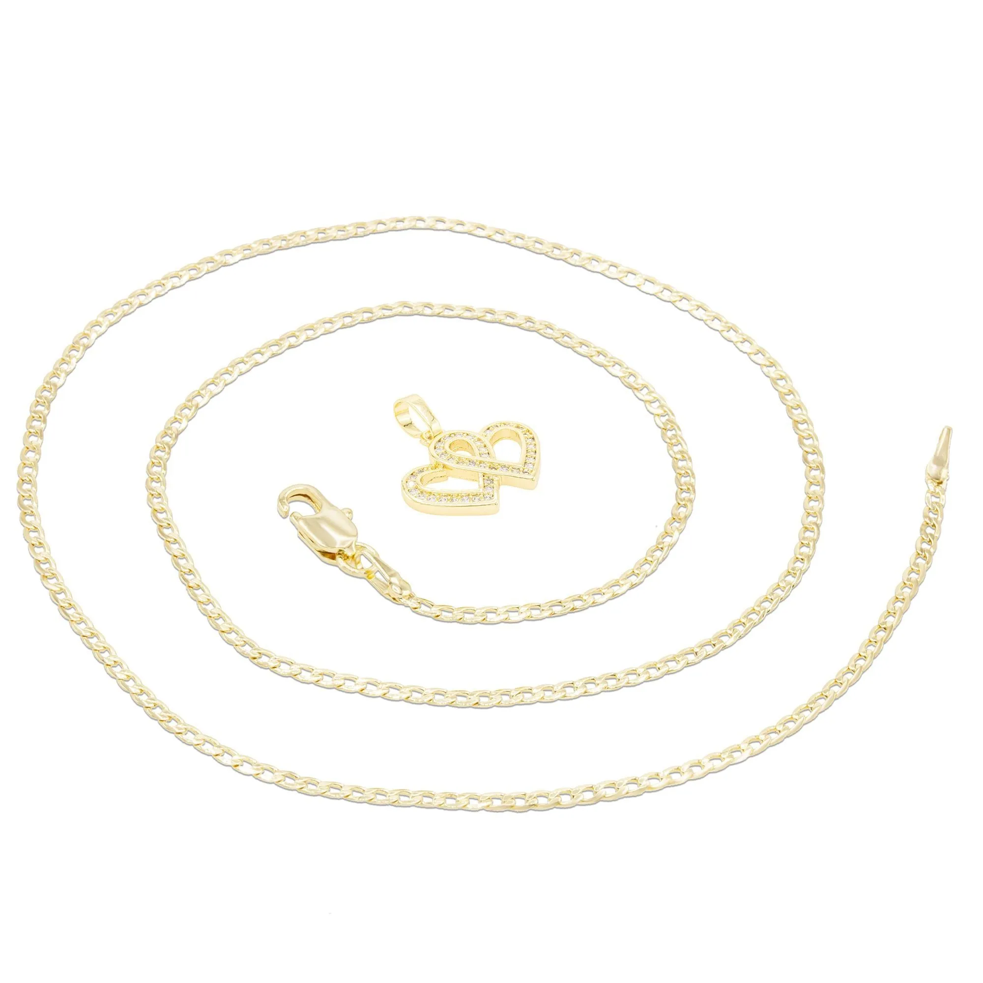 Cubic Zirconia 14K Gold Filled Connected Hearts Pendant Necklace Set