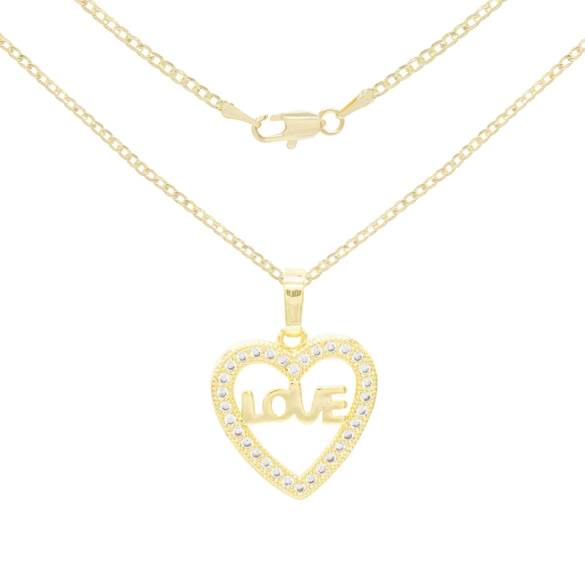 Cubic Zirconia 14K Gold Filled Heart Love Pendant Necklace Set