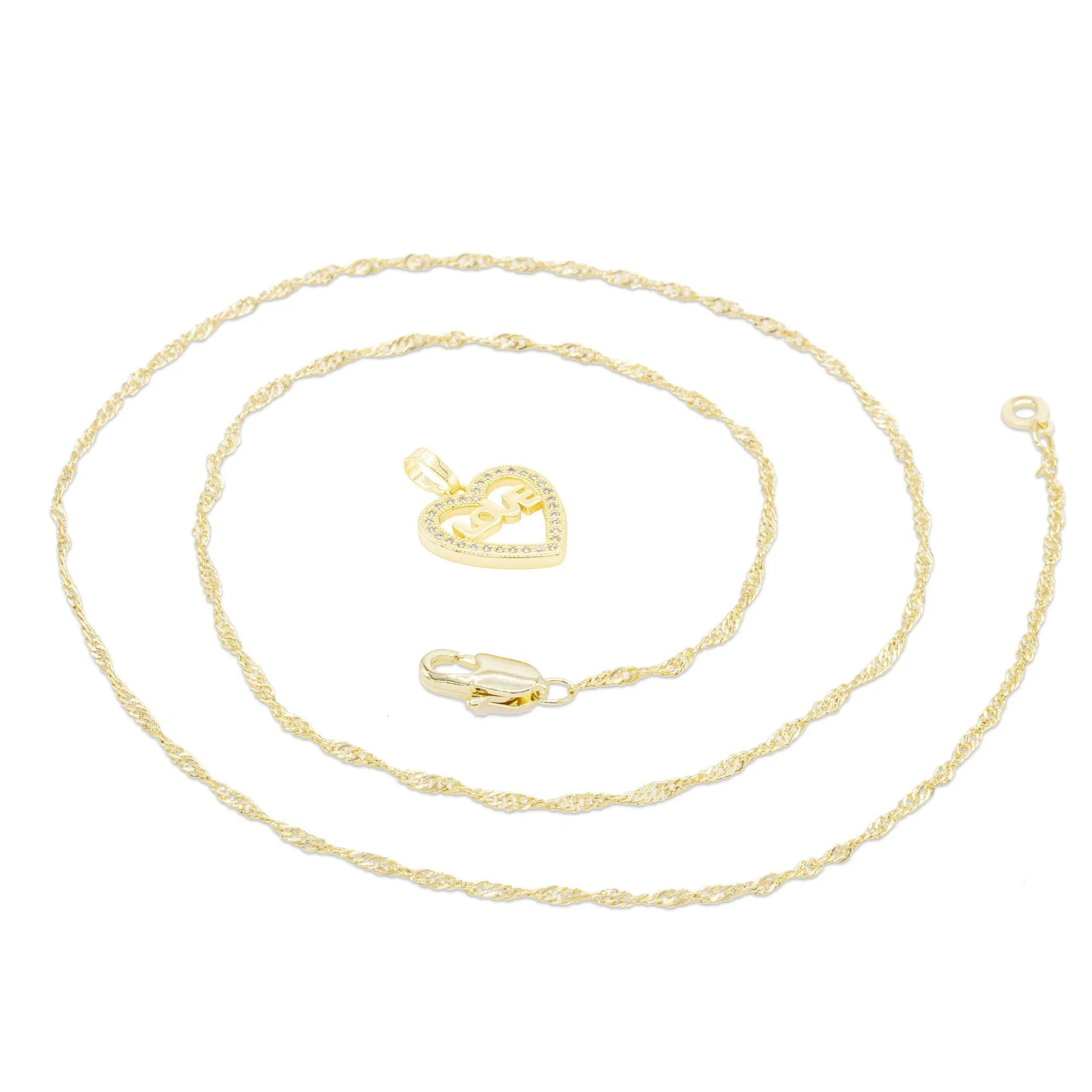 Cubic Zirconia 14K Gold Filled Heart Love Pendant Necklace Set