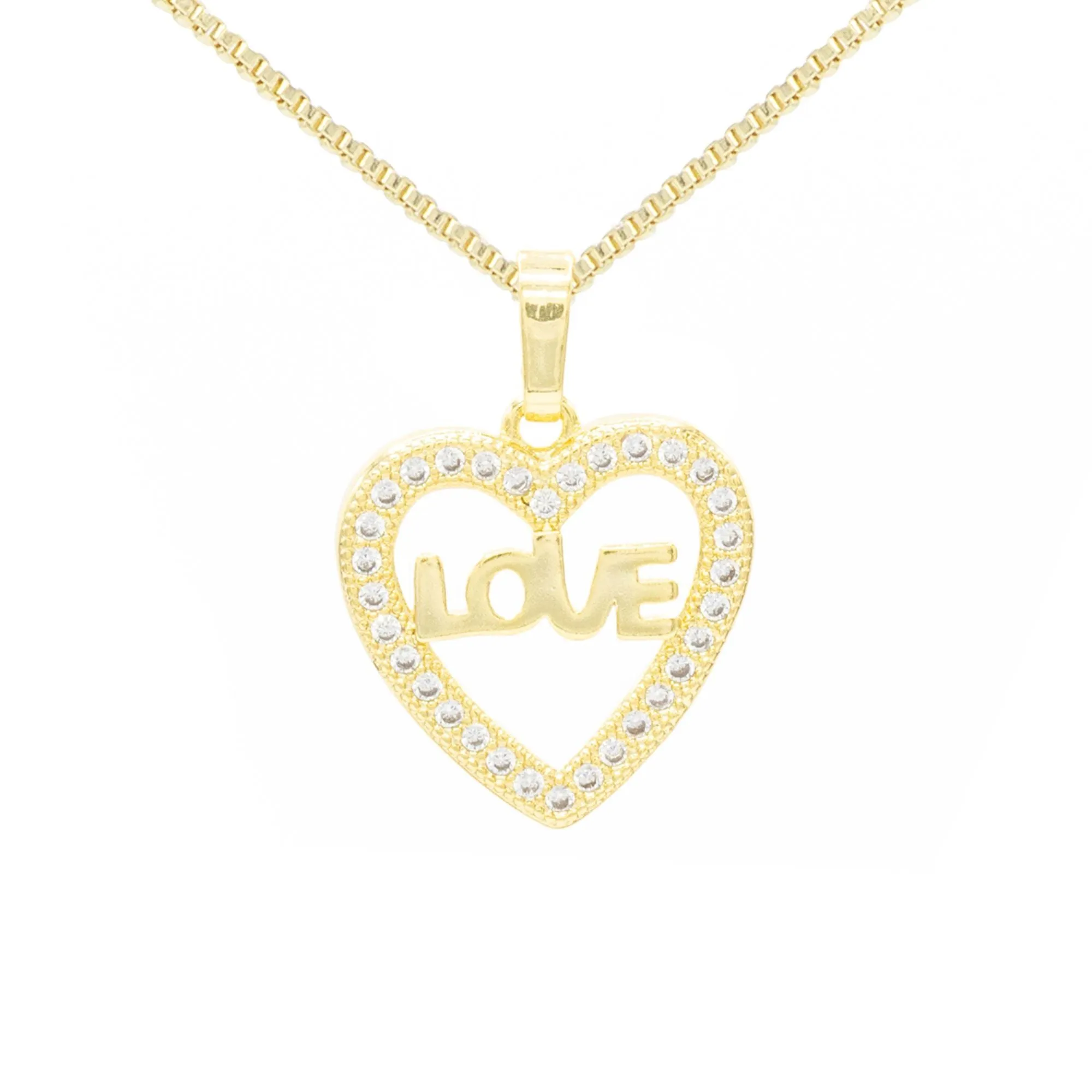 Cubic Zirconia 14K Gold Filled Heart Love Pendant Necklace Set