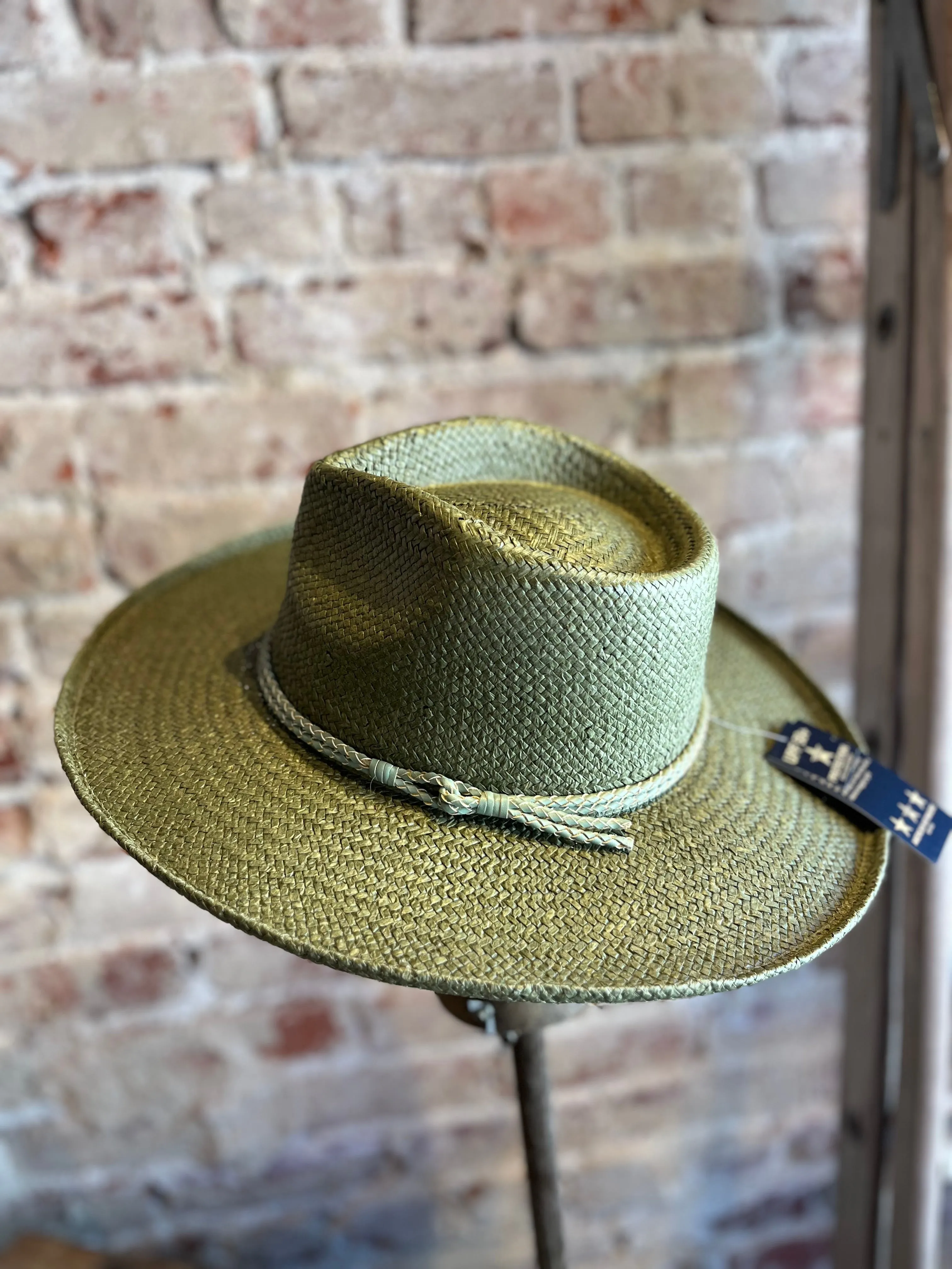 Curled Brim Sun Straw Hat - Sage