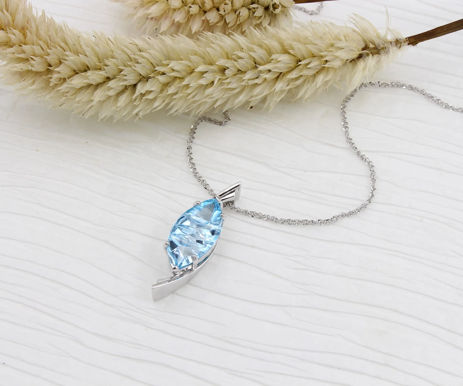 Curved Marquise Blue Topaz Necklace