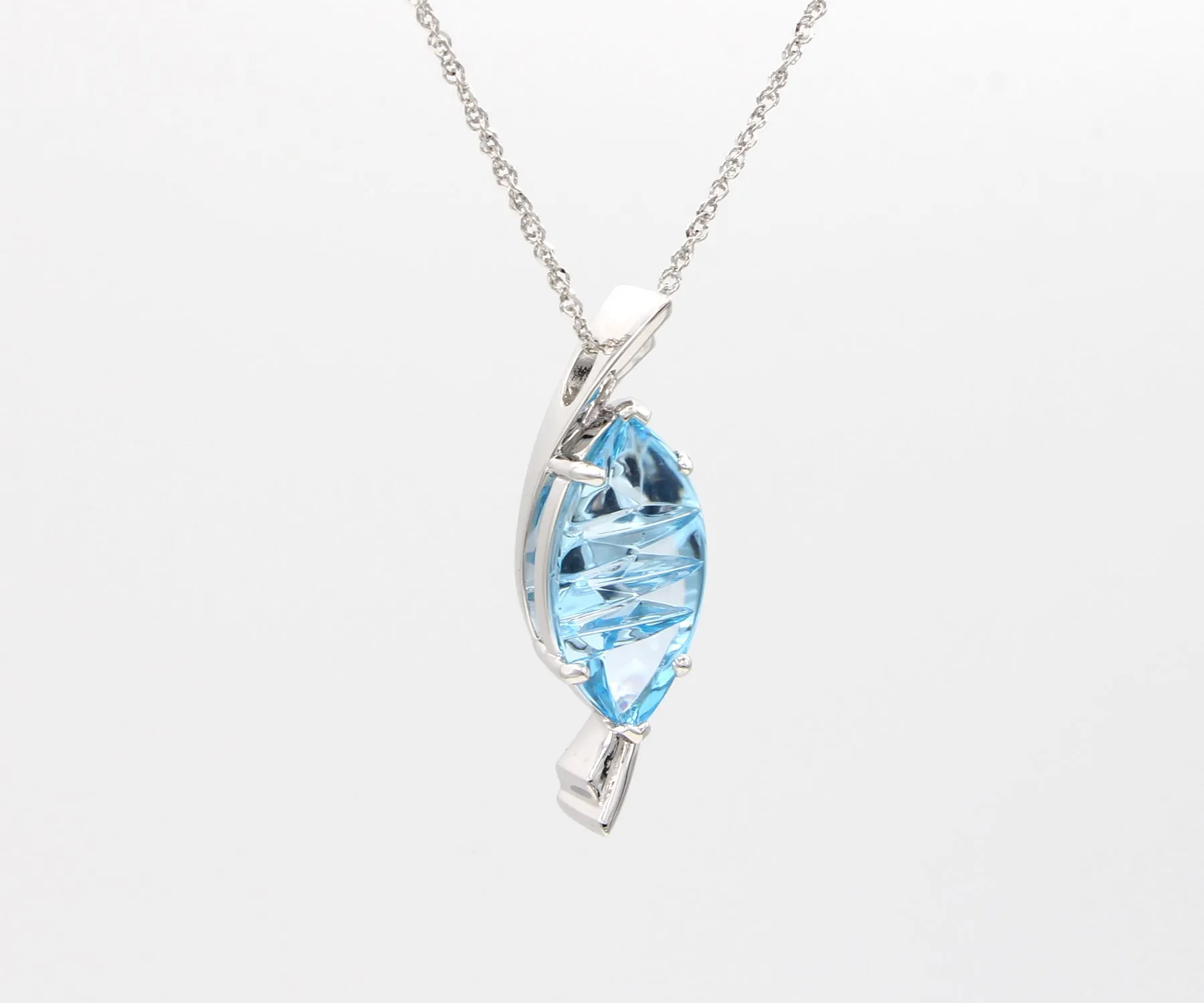 Curved Marquise Blue Topaz Necklace