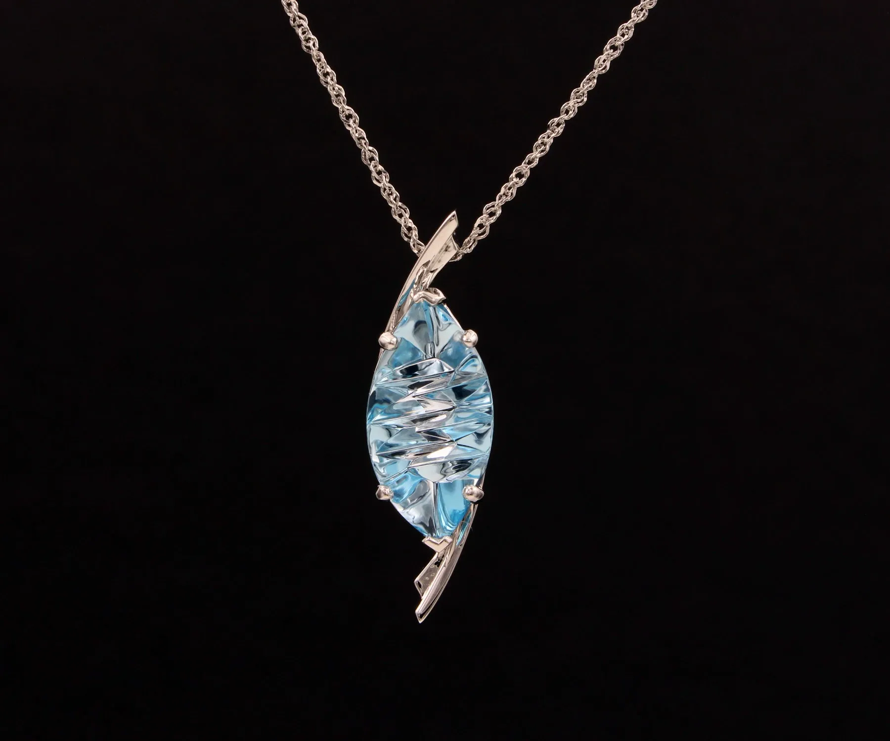 Curved Marquise Blue Topaz Necklace