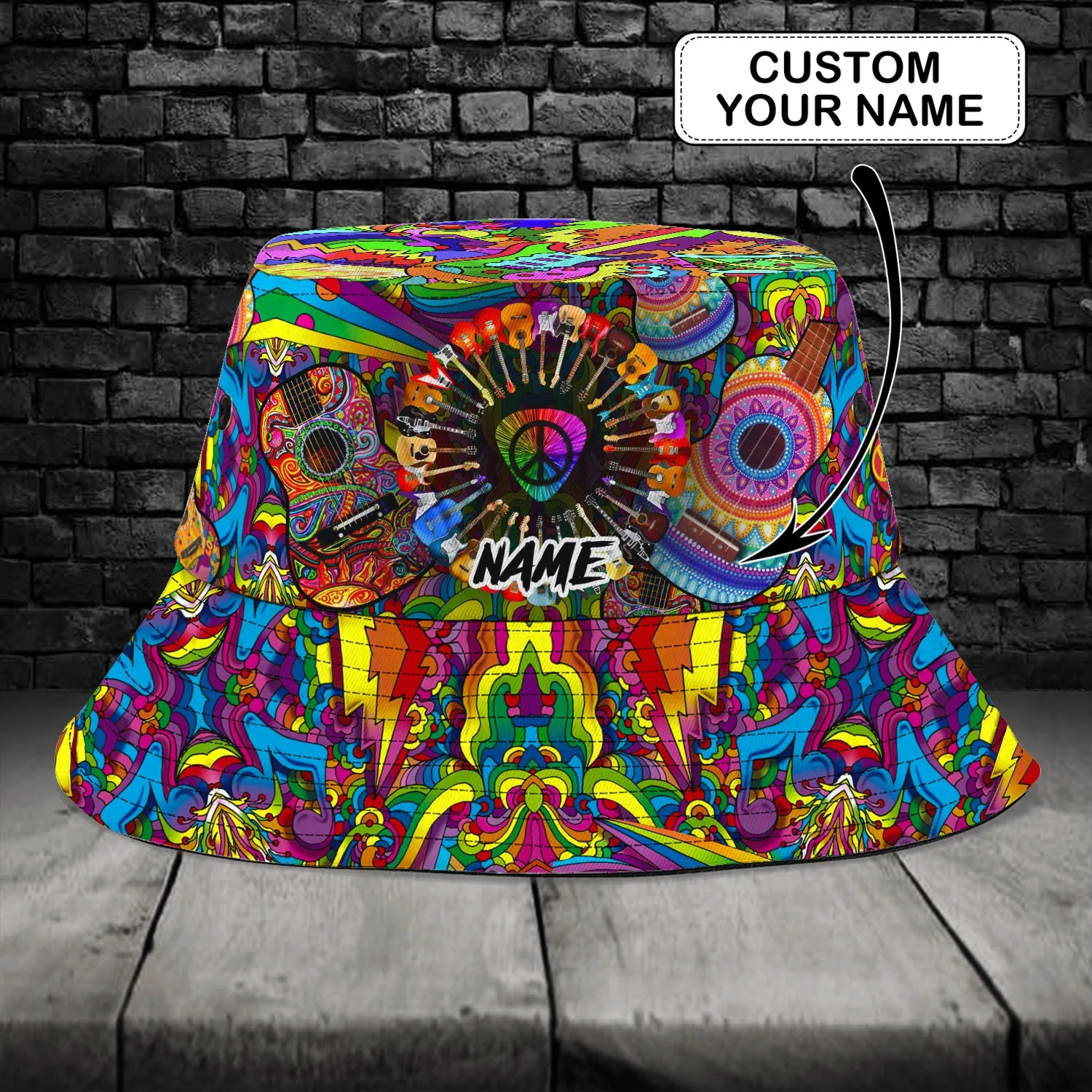 Custom Bucket Hat - Hippie Guitar - 285