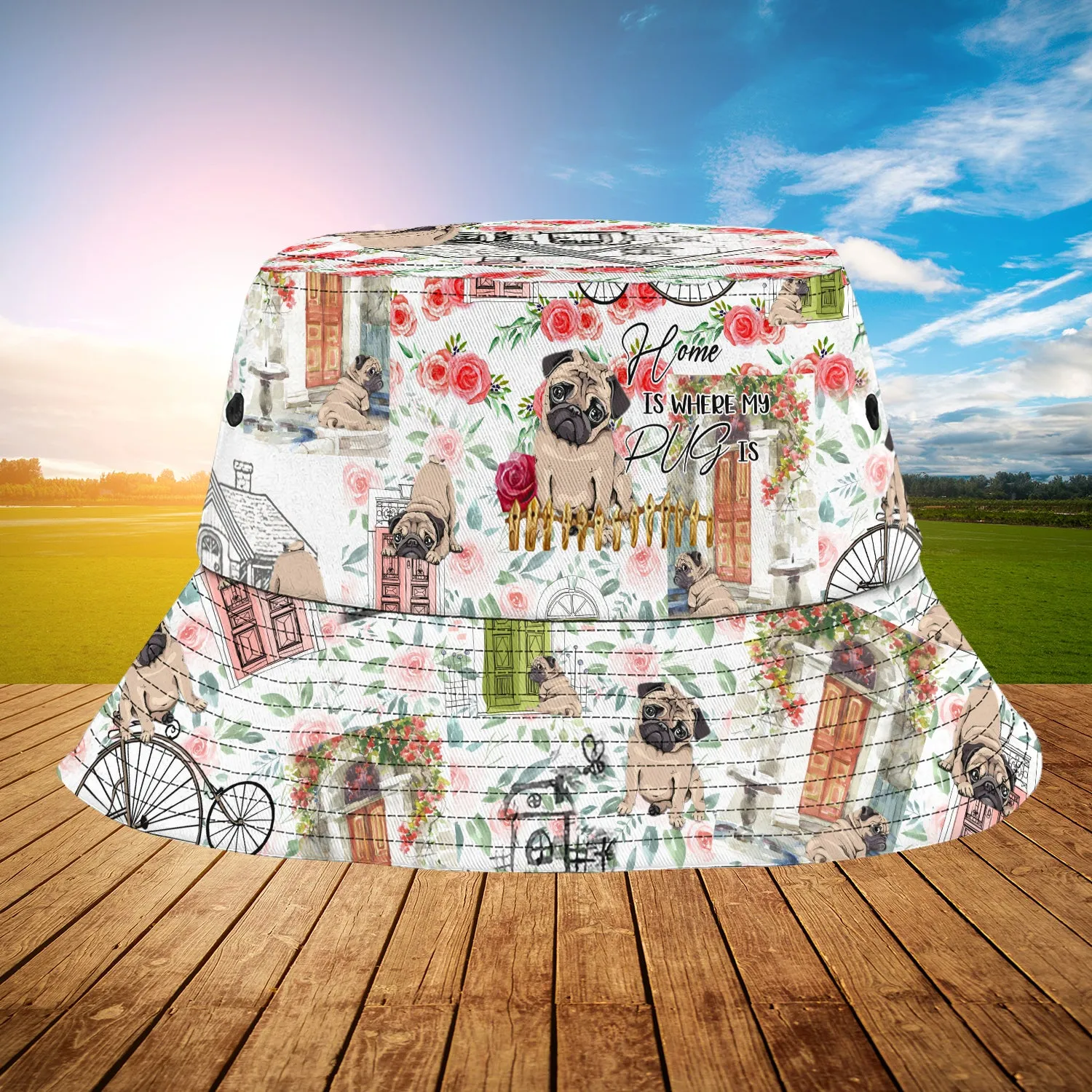 Custom Bucket Hat - Pug- Loop - Hd98 18