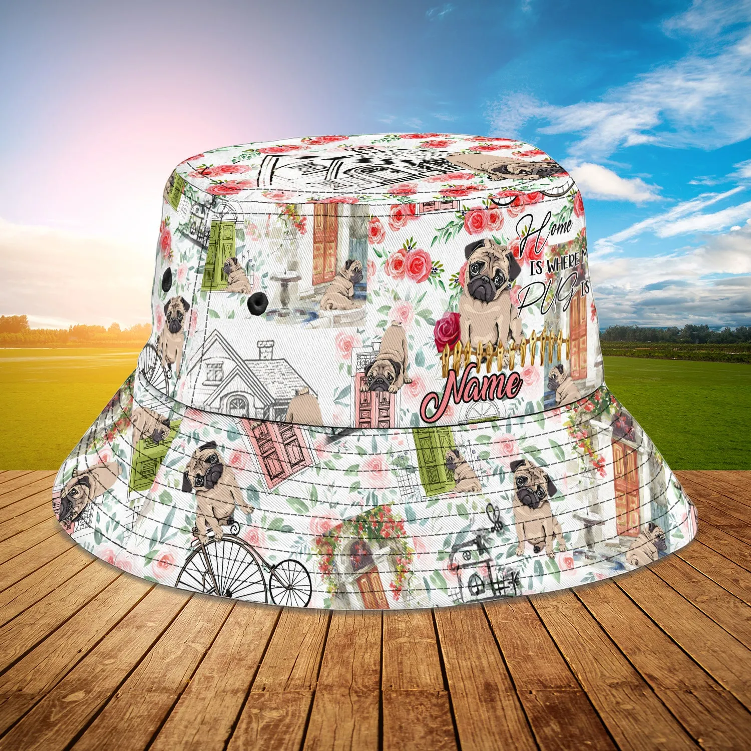 Custom Bucket Hat - Pug- Loop - Hd98 18
