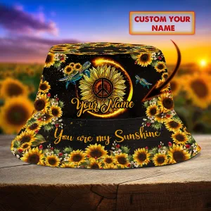 Custom Bucket Hat - Turtle Hippie - Sunflower