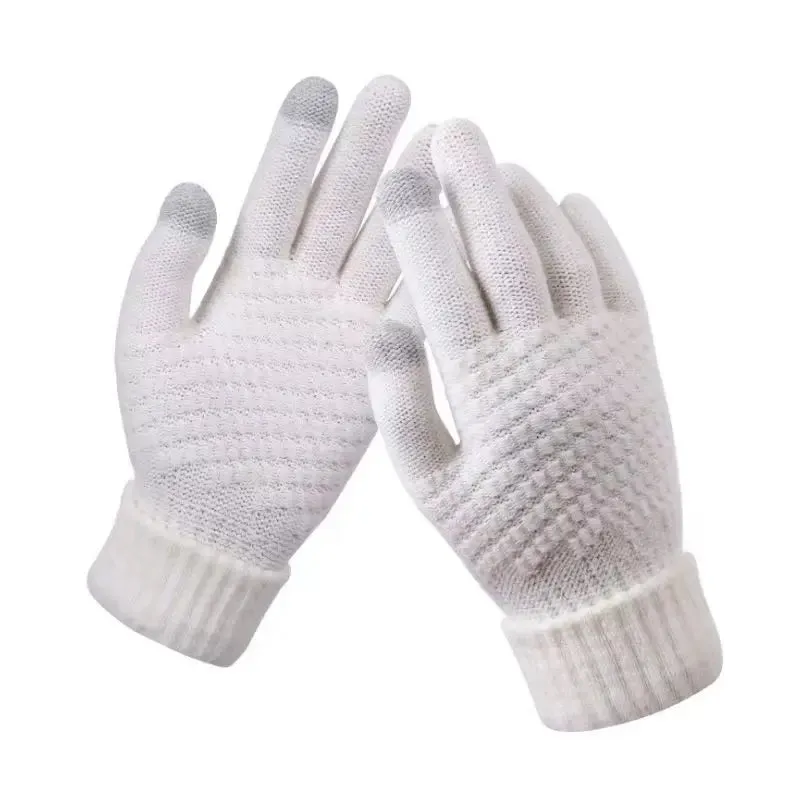 Cute Pineapple Pattern Knitted Gloves for Women - Winter Office Cycling Touch Screen Wool Warm Gloves