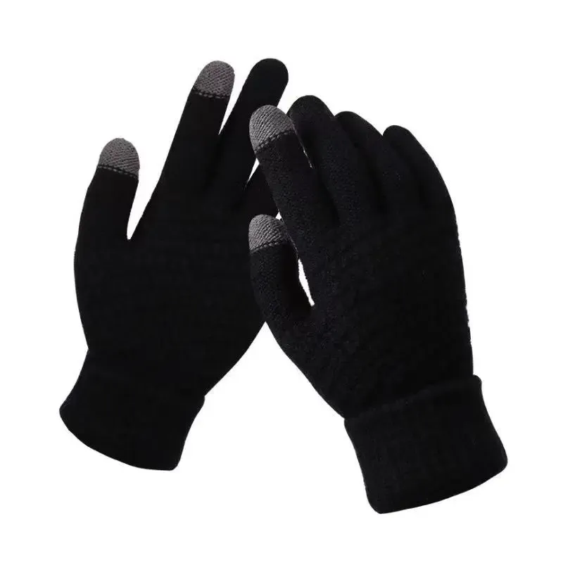 Cute Pineapple Pattern Knitted Gloves for Women - Winter Office Cycling Touch Screen Wool Warm Gloves