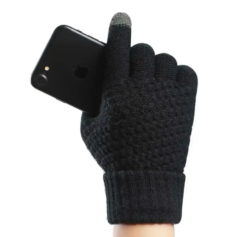Cute Pineapple Pattern Knitted Gloves for Women - Winter Office Cycling Touch Screen Wool Warm Gloves