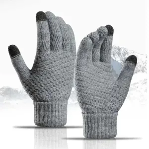Cute Pineapple Pattern Knitted Gloves for Women - Winter Office Cycling Touch Screen Wool Warm Gloves