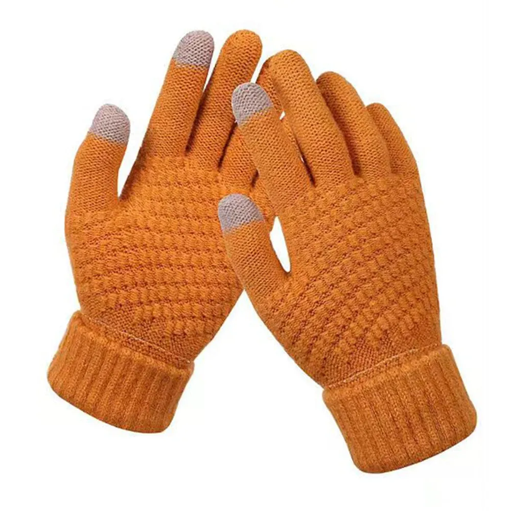 Cute Pineapple Pattern Knitted Gloves for Women - Winter Office Cycling Touch Screen Wool Warm Gloves