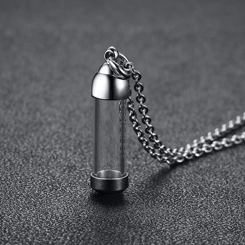 Cylindrical Glass Vial Cremation Necklace