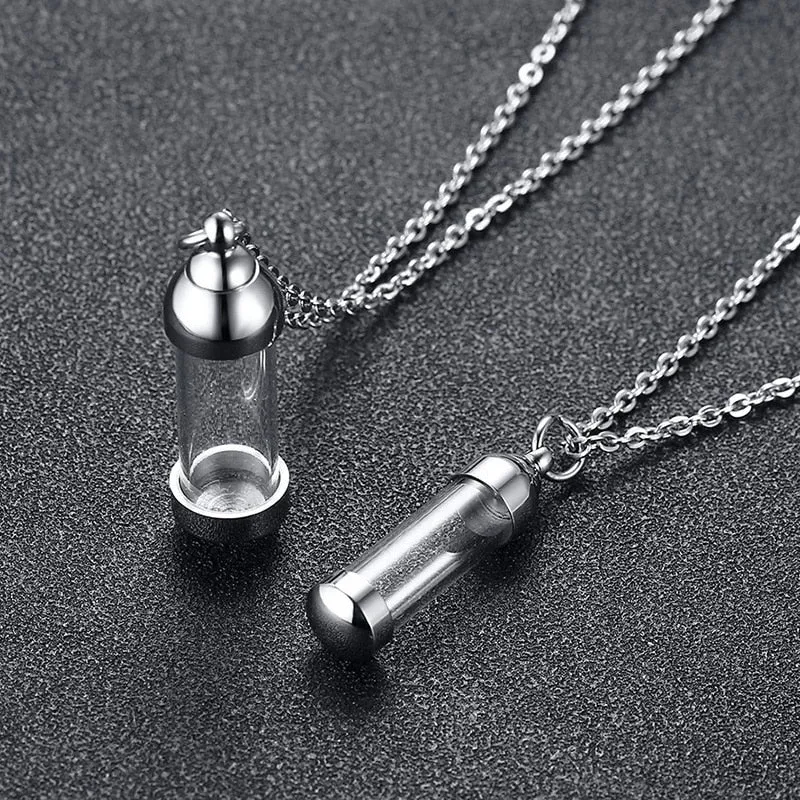 Cylindrical Glass Vial Cremation Necklace