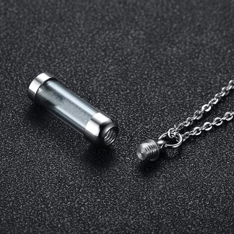 Cylindrical Glass Vial Cremation Necklace