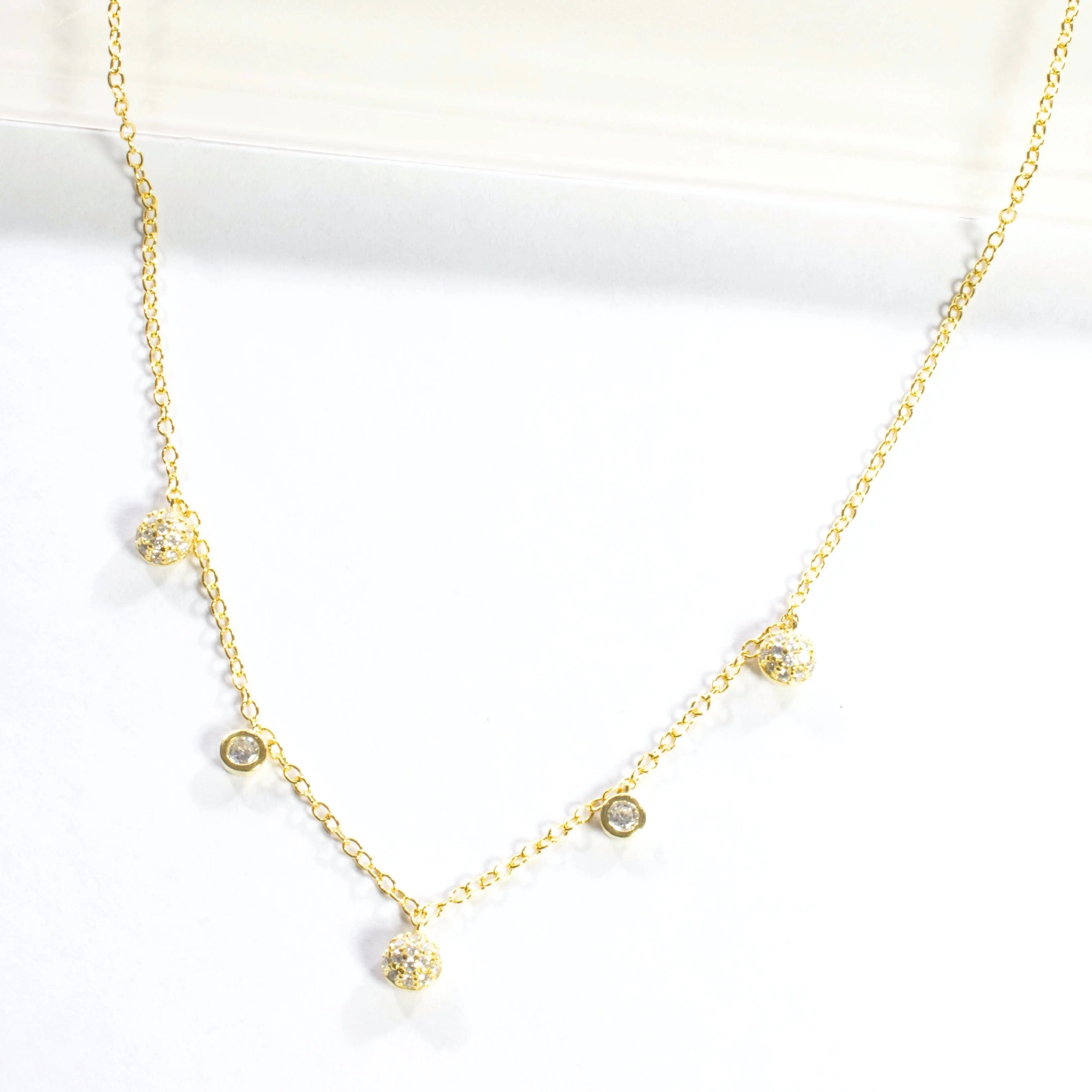 CZ Bezel/Balls Dangling Choker - Gold