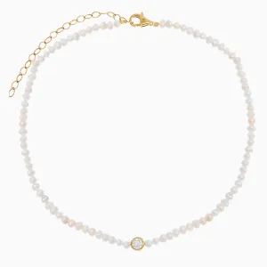CZ Solitaire Bezel Pearl Choker