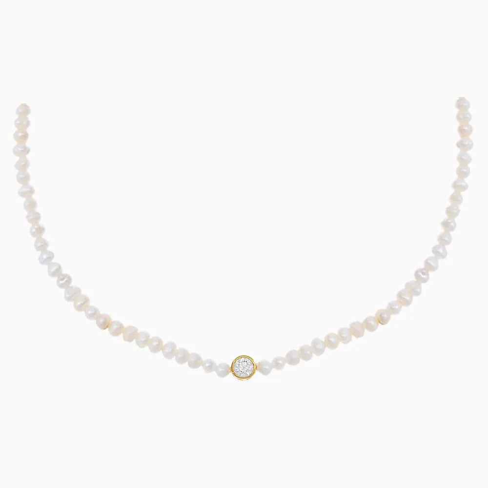 CZ Solitaire Bezel Pearl Choker