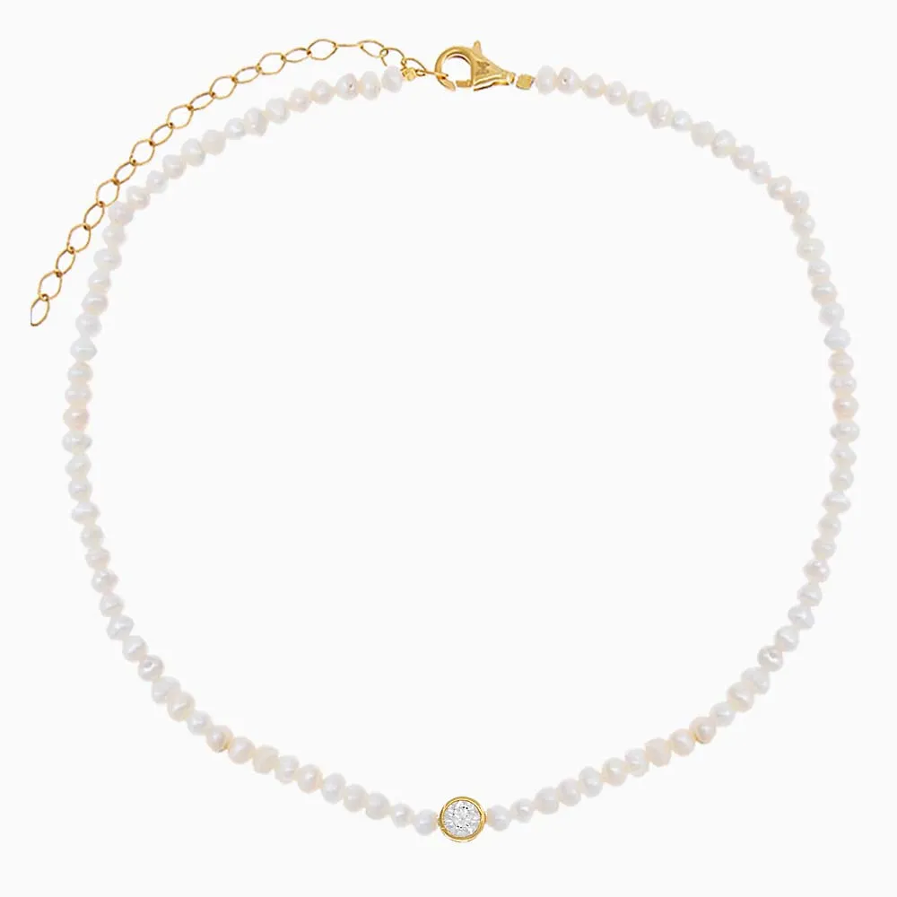 CZ Solitaire Bezel Pearl Choker