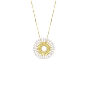 CZ X Pearl Oval Medallion Necklace