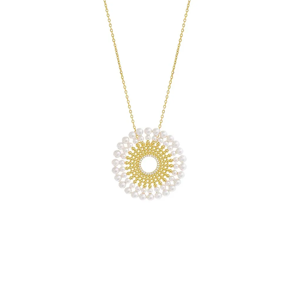 CZ X Pearl Oval Medallion Necklace