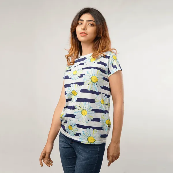 Daisies On The Sriped Women All Over T-Shirt