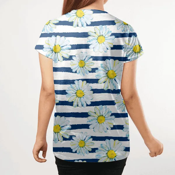 Daisies On The Sriped Women All Over T-Shirt