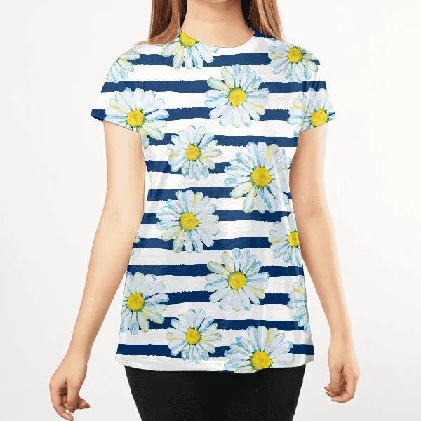 Daisies On The Sriped Women All Over T-Shirt