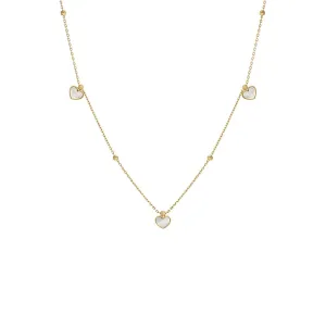 Dangling Mother Of Pearl Heart Charms Necklace 14K