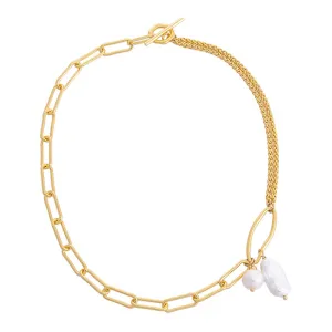 Dangling Pearl Mixed Chain Toggle Necklace